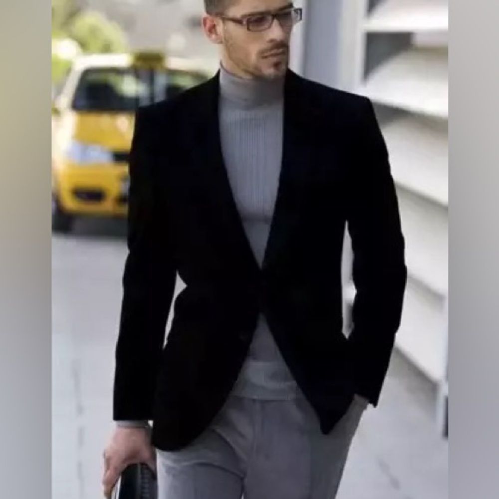 Sean John Jacket Black Solid Velvet Two Button 10… - image 5